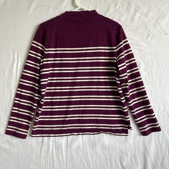 Talbots Petite M Orchid Color & White Stripe Top With Buttons - Picture 5 of 5